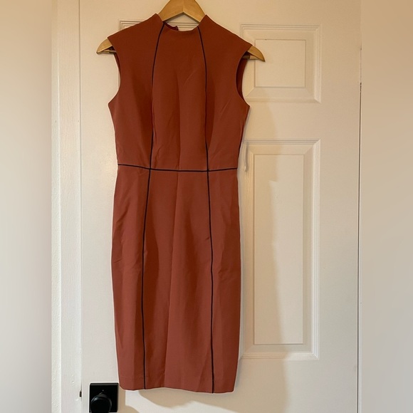 NEW Alexia Admor Rust Sheath High Neck Sleeveless Midi Dress - Picture 2 of 9